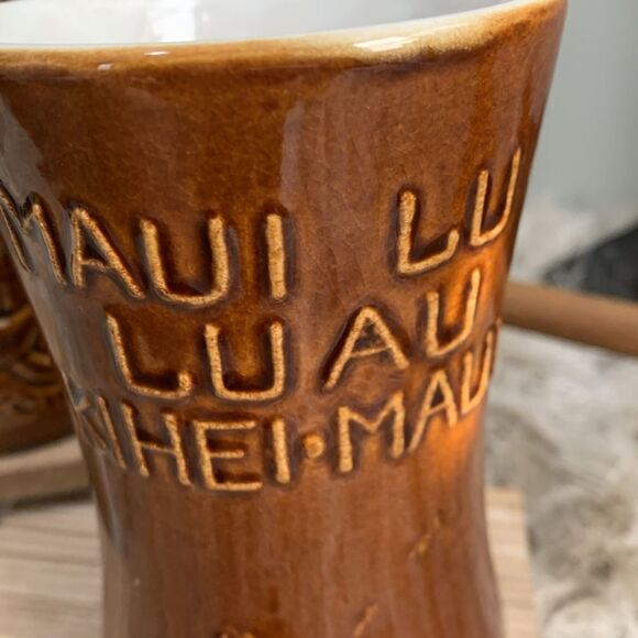 Vintage Daga Hawaii Maui Lu Luau Kihei Maui Tiki Tumbler Cup Set Of Two - Picture 17 of 17